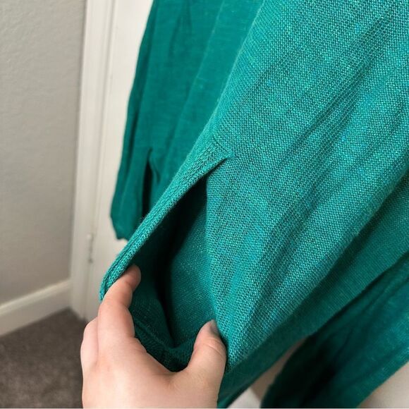 Free People Forest Green Optimistic Linen Blend Hooded Sweater Sz L Lagonlook - Picture 7 of 10